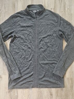 ibex Men's Gray Full-Zip Merino 100% Wool Sweater Lightweight Jacket Large